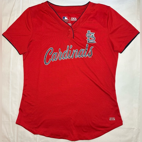 St Louis Cardinals MLB Womens TX3 Cool Diva V Neck Jersey Red Size Medium - Picture 1 of 4